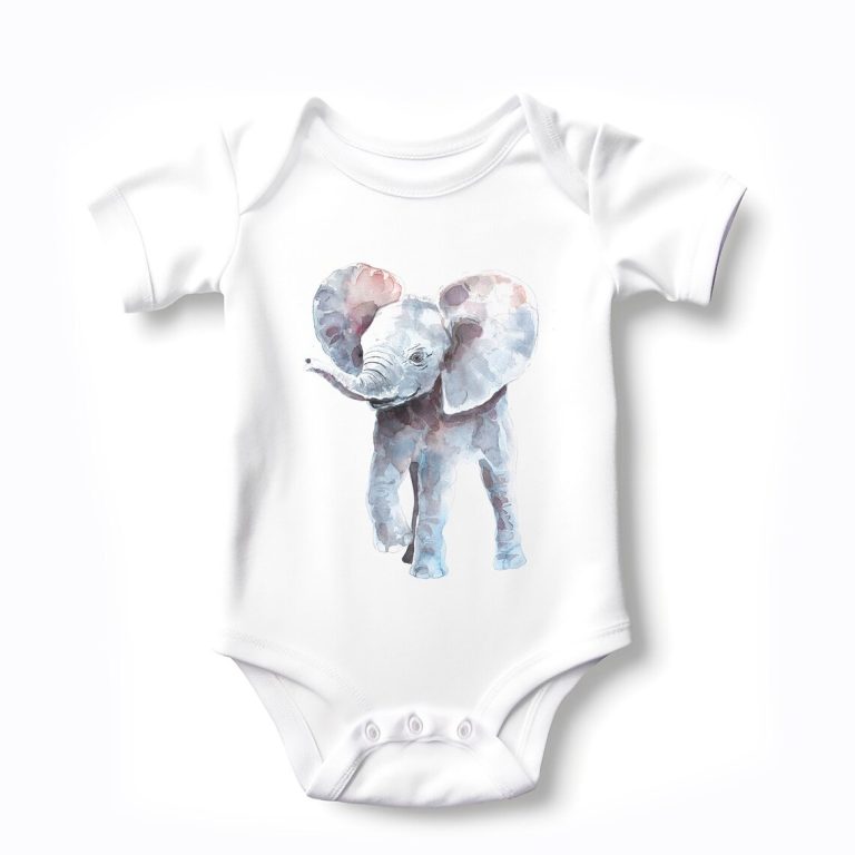 Baby Bodysuit with Elephant Watercolor Print