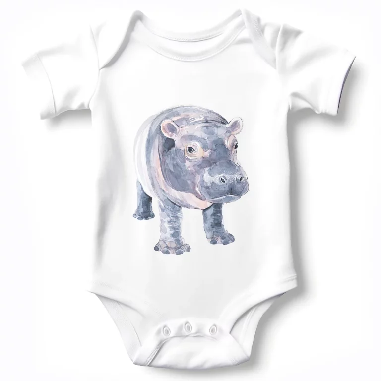 Baby Bodysuit with Baby Hippo Watercolor