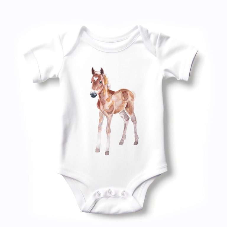 Baby Bodysuit with Baby Horse Watercolor